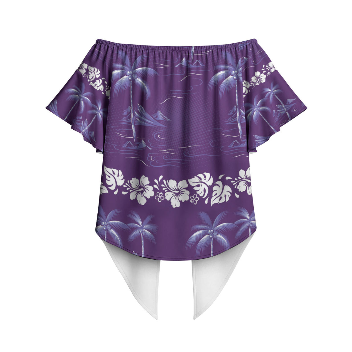 Purple Hawaii Palm Tree Hibiscus Off Shoulder Wrap Waist Top Fantasy Summer Vibe LT01 - Polynesian Pride