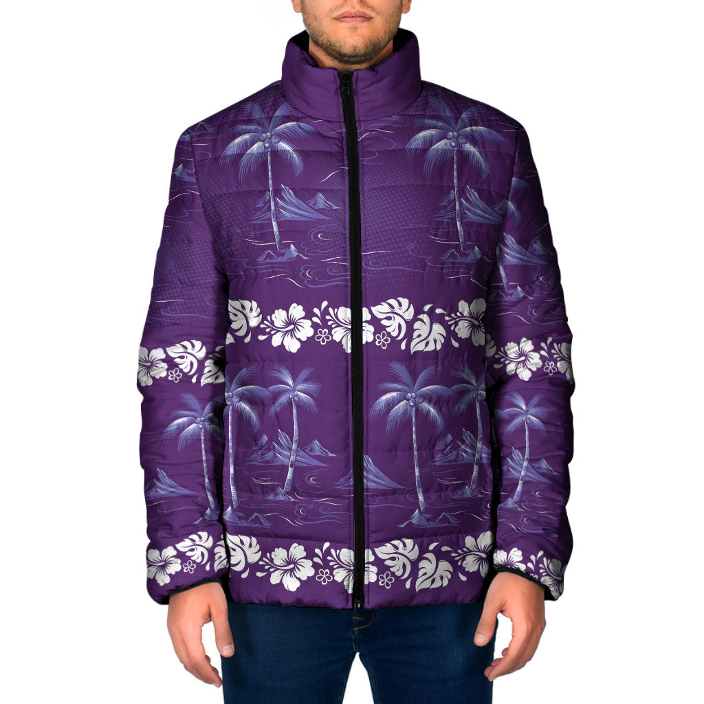 Purple Hawaii Palm Tree Hibiscus Padded Jacket Fantasy Summer Vibe