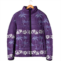 Purple Hawaii Palm Tree Hibiscus Padded Jacket Fantasy Summer Vibe