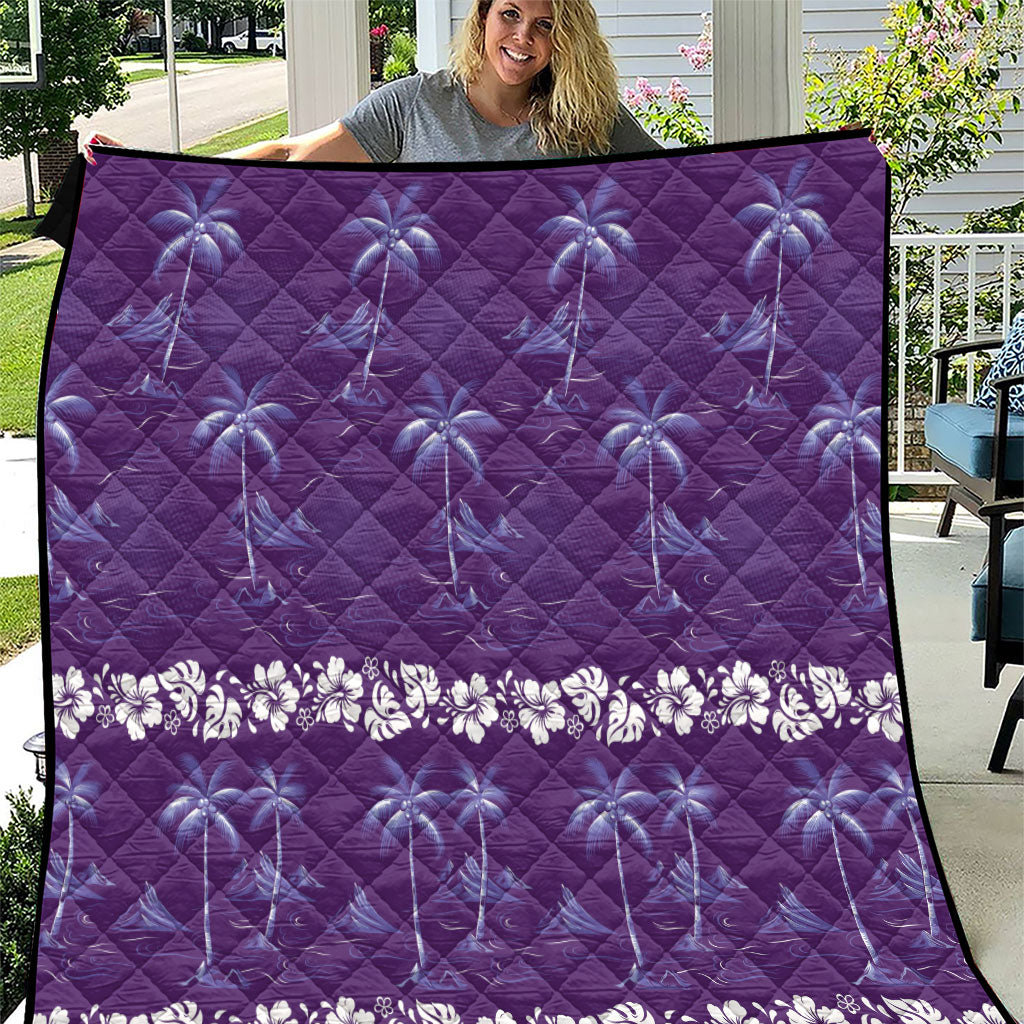 Purple Hawaii Palm Tree Hibiscus Quilt Fantasy Summer Vibe