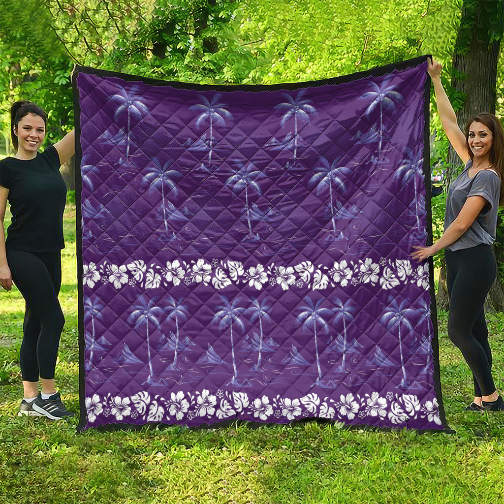 Purple Hawaii Palm Tree Hibiscus Quilt Fantasy Summer Vibe