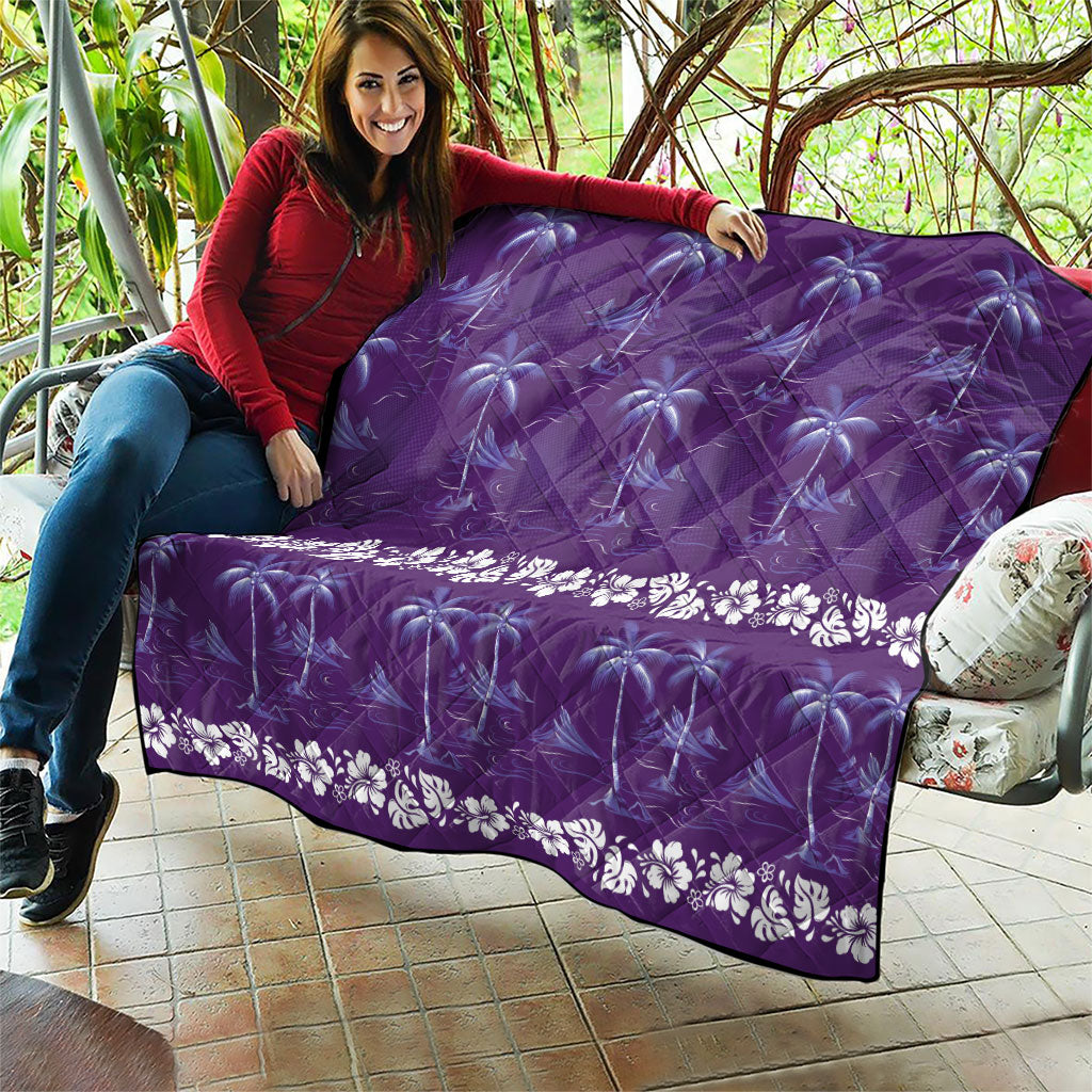Purple Hawaii Palm Tree Hibiscus Quilt Fantasy Summer Vibe
