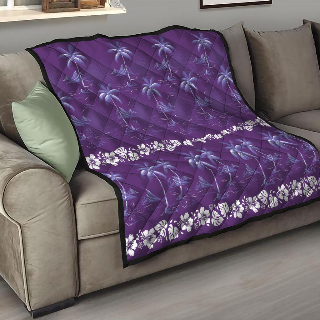 Purple Hawaii Palm Tree Hibiscus Quilt Fantasy Summer Vibe