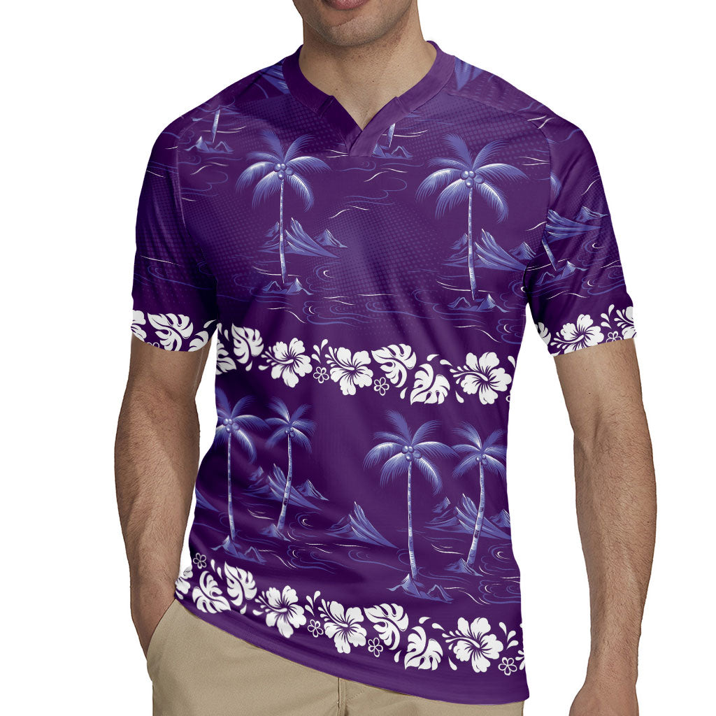 Purple Hawaii Palm Tree Hibiscus Rugby Jersey Fantasy Summer Vibe LT01 - Polynesian Pride