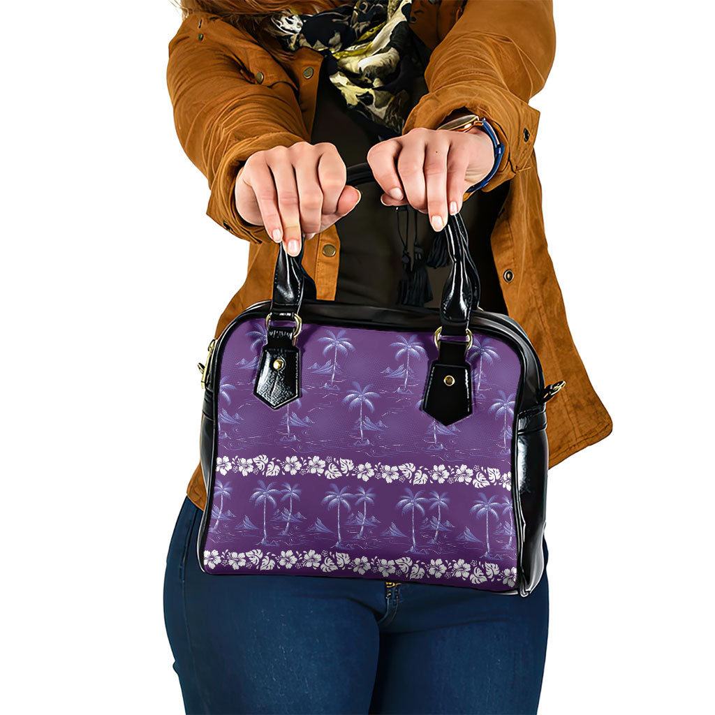 Purple Hawaii Palm Tree Hibiscus Shoulder Handbag Fantasy Summer Vibe