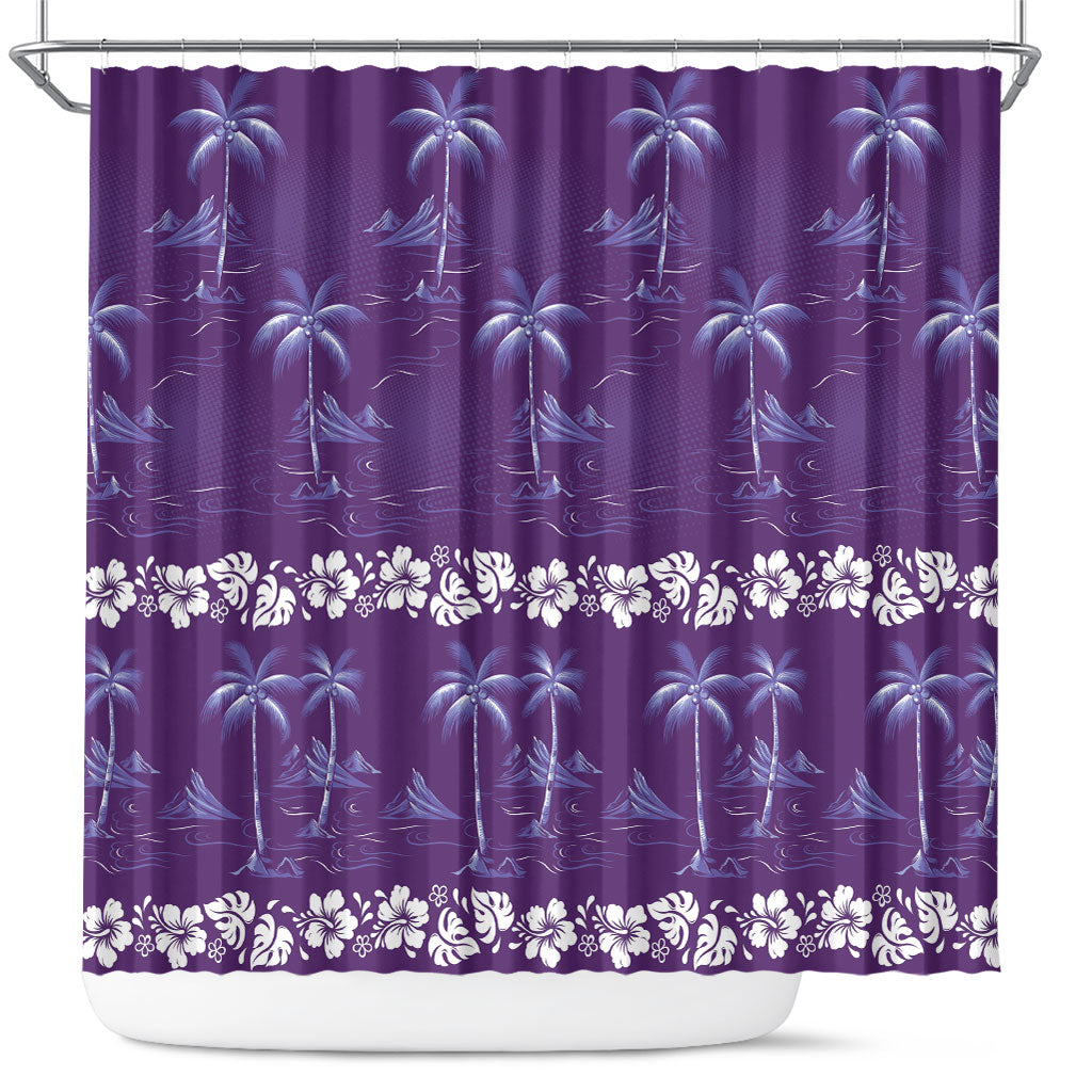 Purple Hawaii Palm Tree Hibiscus Shower Curtain Fantasy Summer Vibe