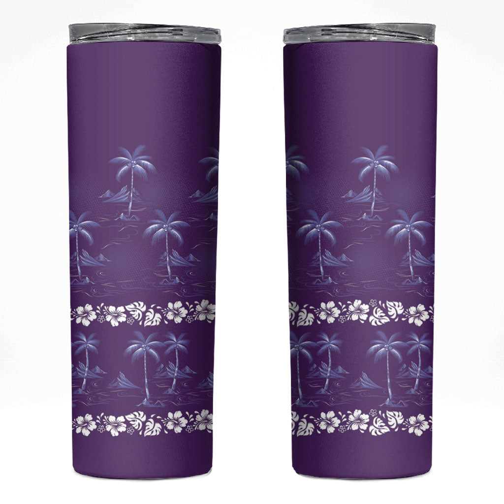 Purple Hawaii Palm Tree Hibiscus Skinny Tumbler Fantasy Summer Vibe
