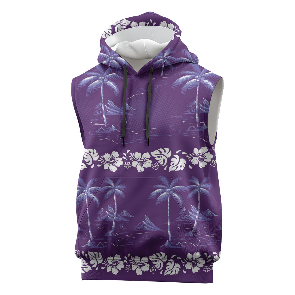 Purple Hawaii Palm Tree Hibiscus Sleeveless Hoodie Fantasy Summer Vibe LT01 Purple - Polynesian Pride