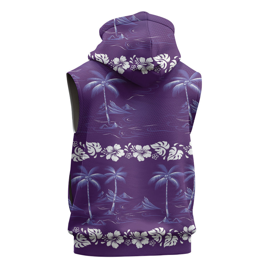 Purple Hawaii Palm Tree Hibiscus Sleeveless Hoodie Fantasy Summer Vibe LT01 - Polynesian Pride