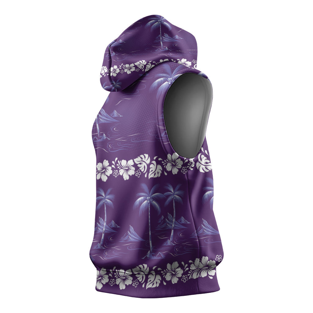 Purple Hawaii Palm Tree Hibiscus Sleeveless Hoodie Fantasy Summer Vibe LT01 - Polynesian Pride