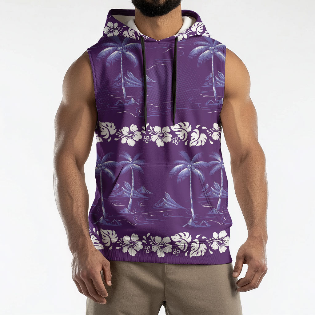 Purple Hawaii Palm Tree Hibiscus Sleeveless Hoodie Fantasy Summer Vibe LT01 - Polynesian Pride