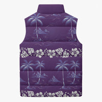Purple Hawaii Palm Tree Hibiscus Sleeveless Puffer Jacket Fantasy Summer Vibe