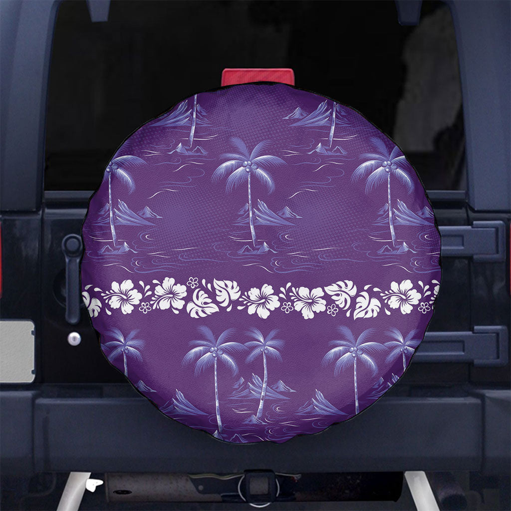 Purple Hawaii Palm Tree Hibiscus Spare Tire Cover Fantasy Summer Vibe LT01 No hole Purple - Polynesian Pride