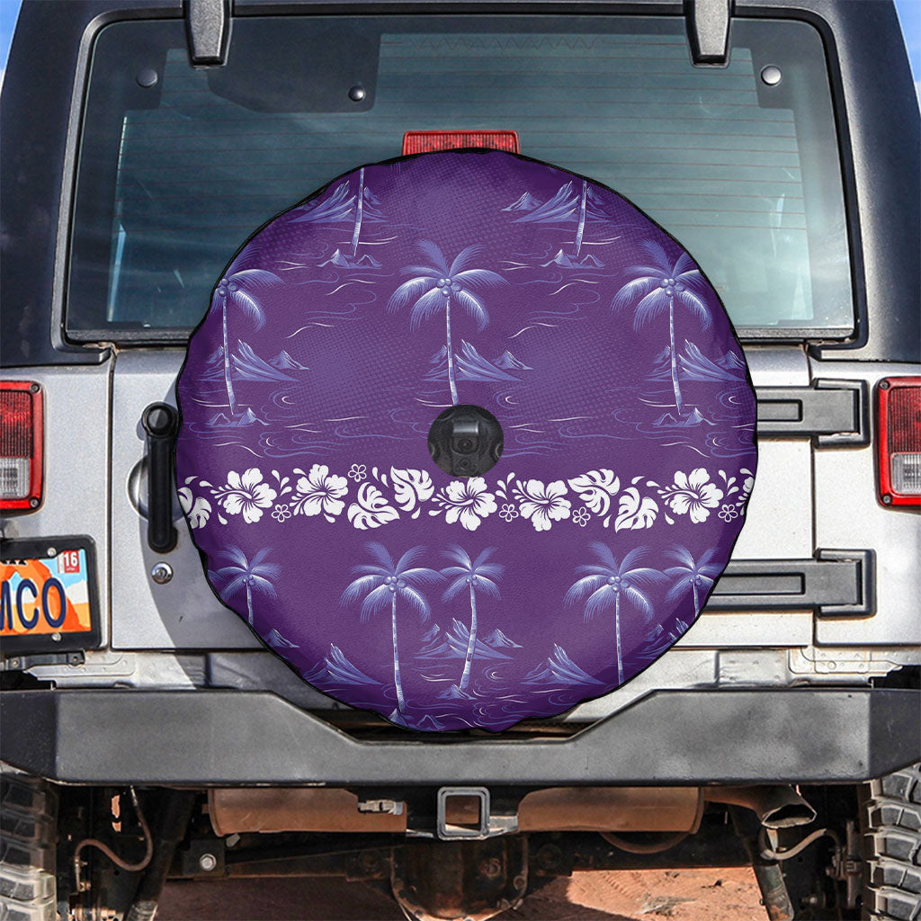 Purple Hawaii Palm Tree Hibiscus Spare Tire Cover Fantasy Summer Vibe LT01 Purple - Polynesian Pride