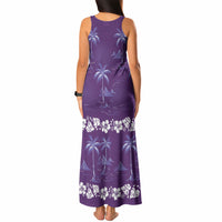 Purple Hawaii Palm Tree Hibiscus Tank Maxi Dress Fantasy Summer Vibe LT01 - Polynesian Pride