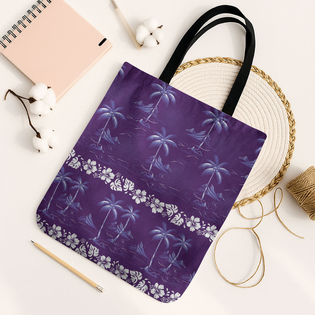 Purple Hawaii Palm Tree Hibiscus Tote Bag Fantasy Summer Vibe