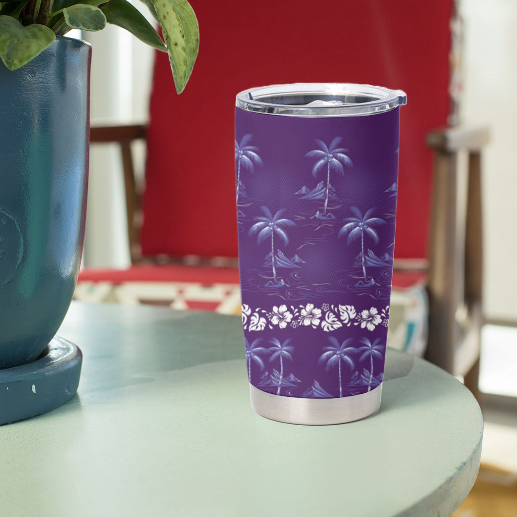 Purple Hawaii Palm Tree Hibiscus Tumbler Cup Fantasy Summer Vibe LT01 - Polynesian Pride