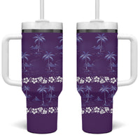 Purple Hawaii Palm Tree Hibiscus Tumbler With Handle Fantasy Summer Vibe