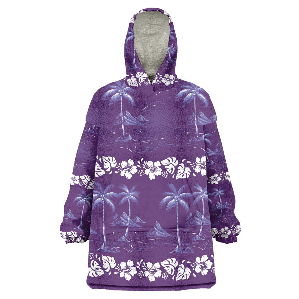Purple Hawaii Palm Tree Hibiscus Wearable Blanket Hoodie Fantasy Summer Vibe