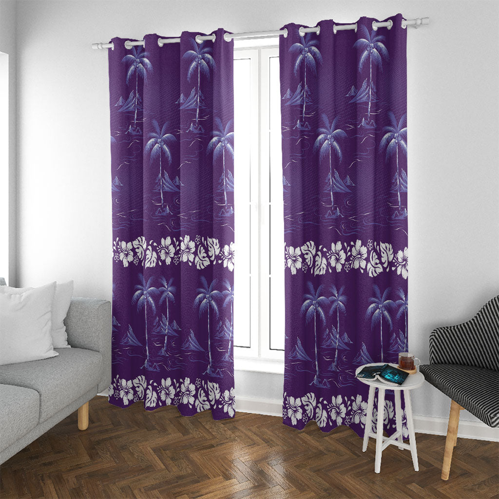 Purple Hawaii Palm Tree Hibiscus Window Curtain Fantasy Summer Vibe LT01 With Grommets Purple - Polynesian Pride