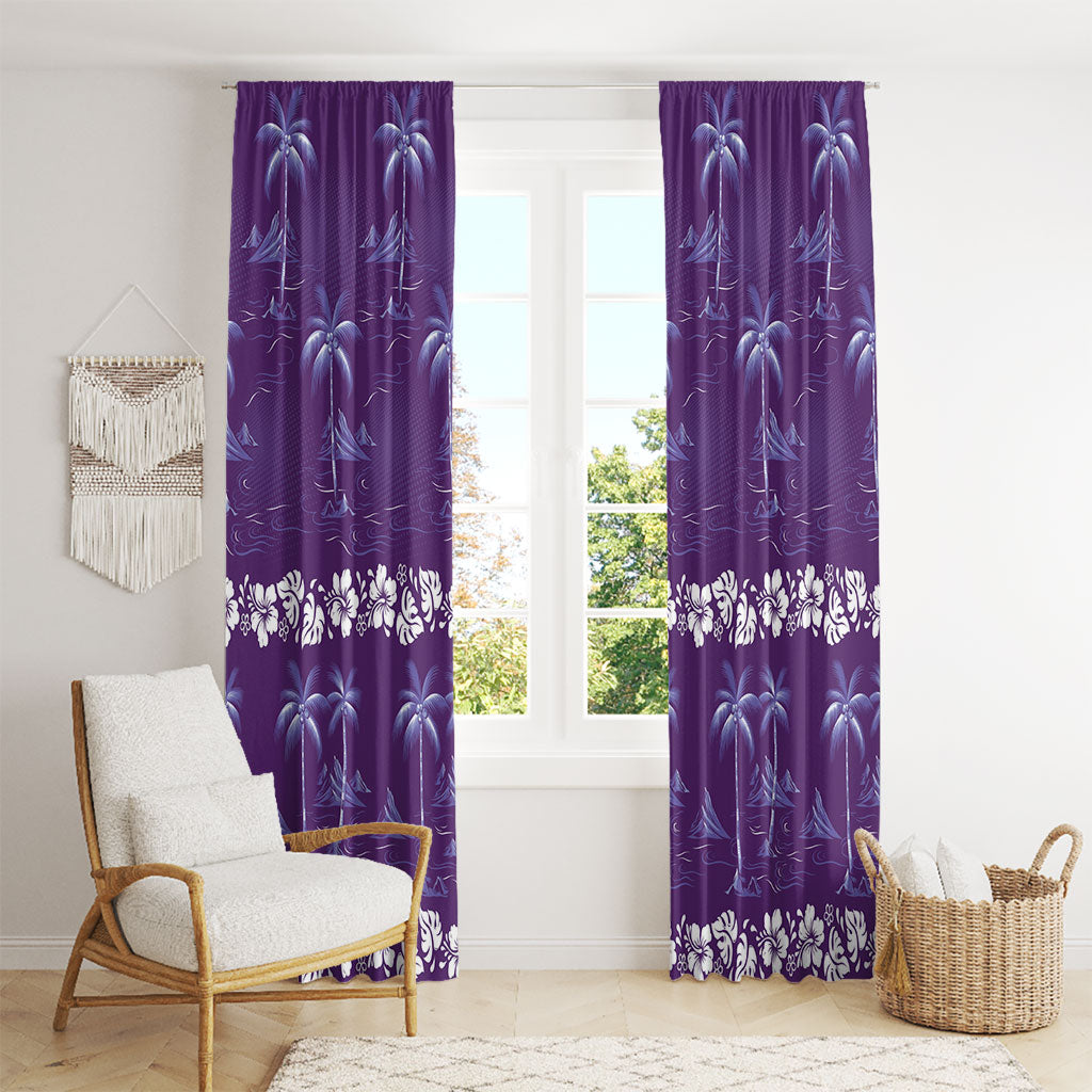 Purple Hawaii Palm Tree Hibiscus Window Curtain Fantasy Summer Vibe LT01 - Polynesian Pride