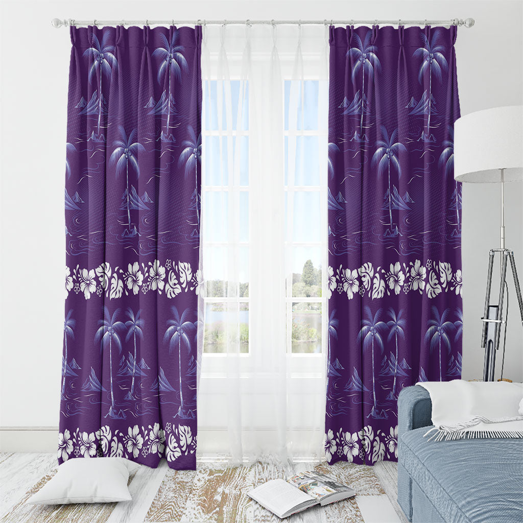 Purple Hawaii Palm Tree Hibiscus Window Curtain Fantasy Summer Vibe LT01 - Polynesian Pride