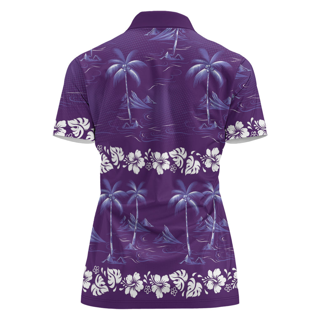 Purple Hawaii Palm Tree Hibiscus Women Polo Shirt Fantasy Summer Vibe LT01 - Polynesian Pride