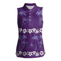 Purple Hawaii Palm Tree Hibiscus Women Sleeveless Polo Shirt Fantasy Summer Vibe LT01 Female Purple - Polynesian Pride