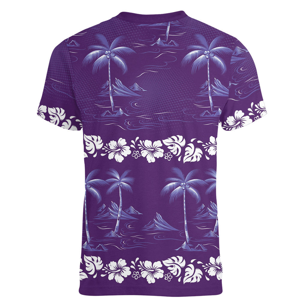 Purple Hawaii Palm Tree Hibiscus Women V-Neck T-Shirt Fantasy Summer Vibe