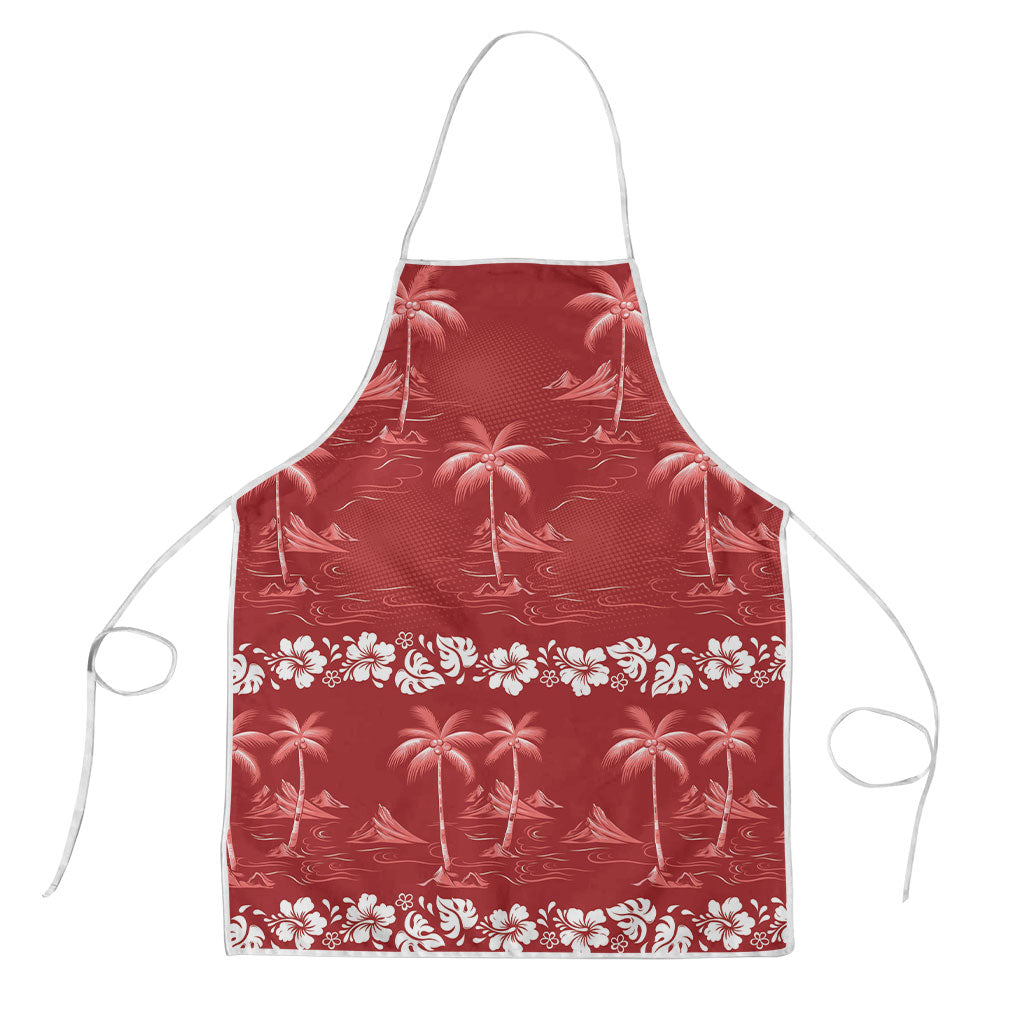 Red Hawaii Palm Tree Hibiscus Apron Fantasy Summer Vibe