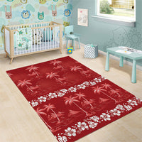 Red Hawaii Palm Tree Hibiscus Area Rug Fantasy Summer Vibe