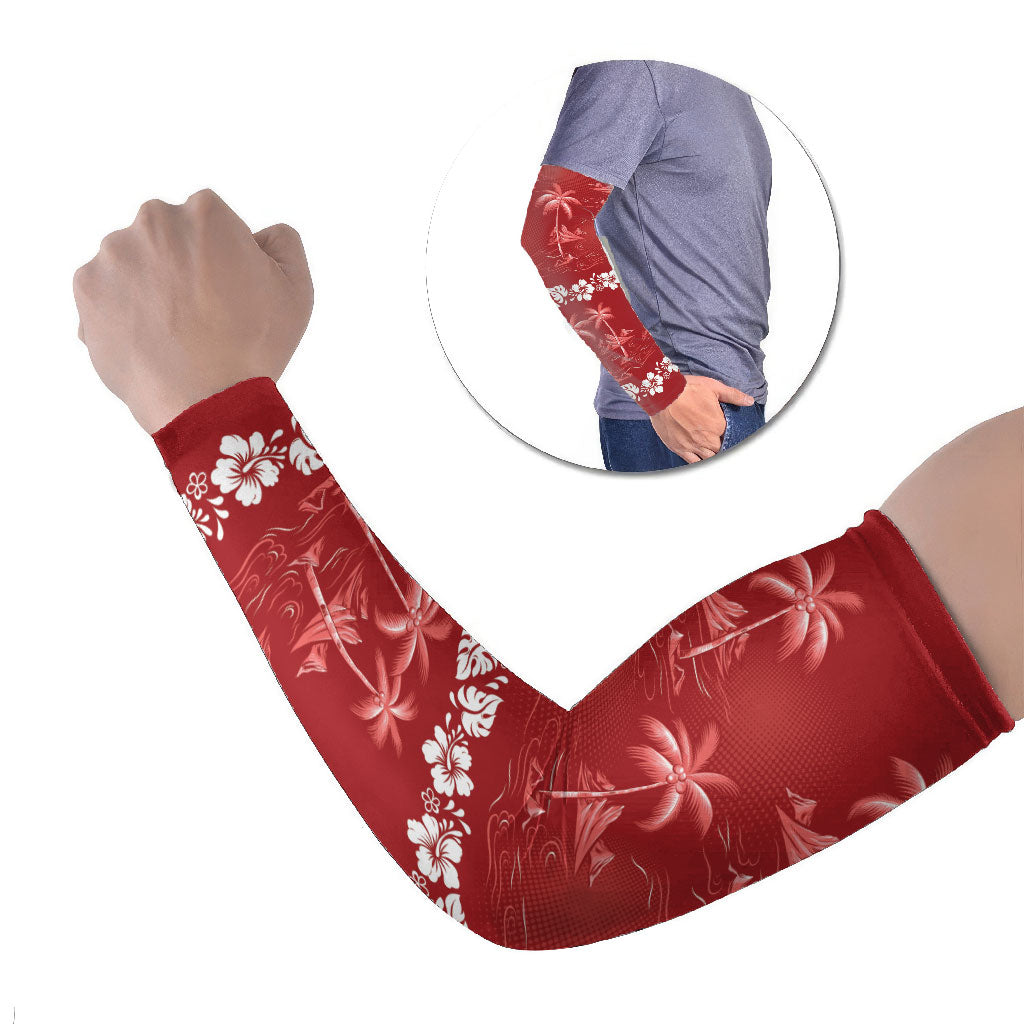 Red Hawaii Palm Tree Hibiscus Arm Sleeves Fantasy Summer Vibe