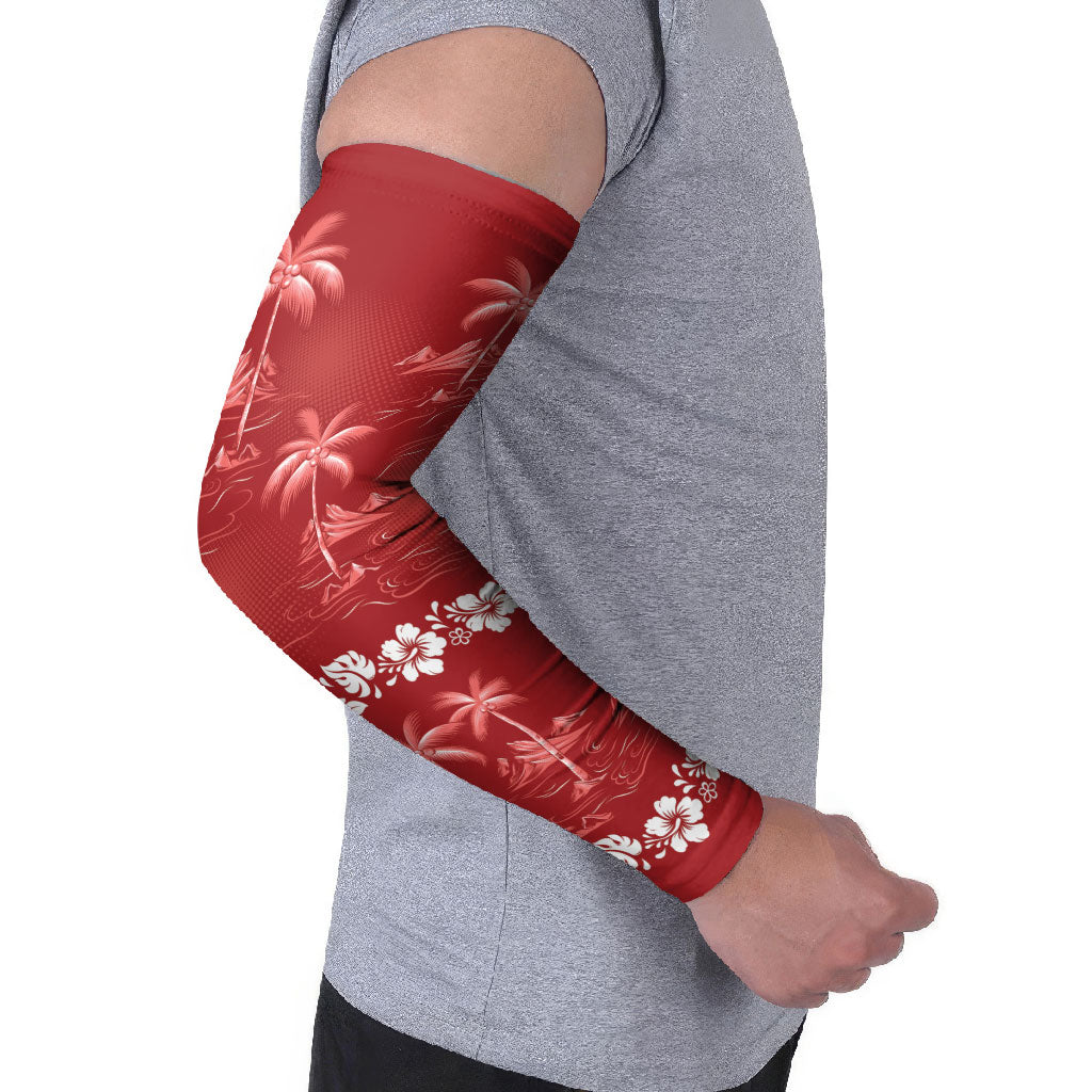 Red Hawaii Palm Tree Hibiscus Arm Sleeves Fantasy Summer Vibe
