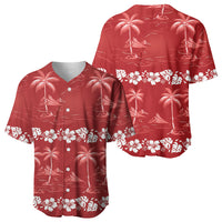 Red Hawaii Palm Tree Hibiscus Baseball Jersey Fantasy Summer Vibe