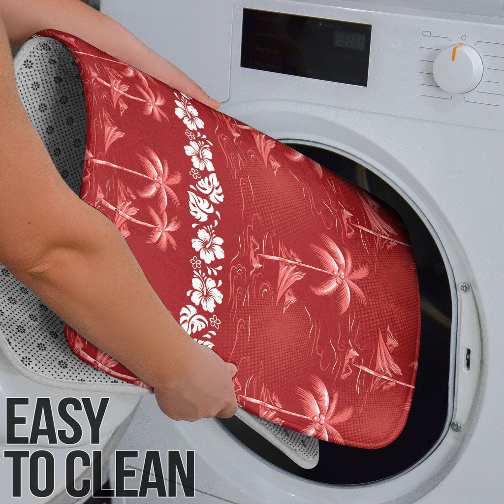 Red Hawaii Palm Tree Hibiscus Bathroom Set Fantasy Summer Vibe
