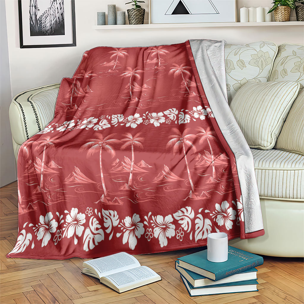 Red Hawaii Palm Tree Hibiscus Blanket Fantasy Summer Vibe