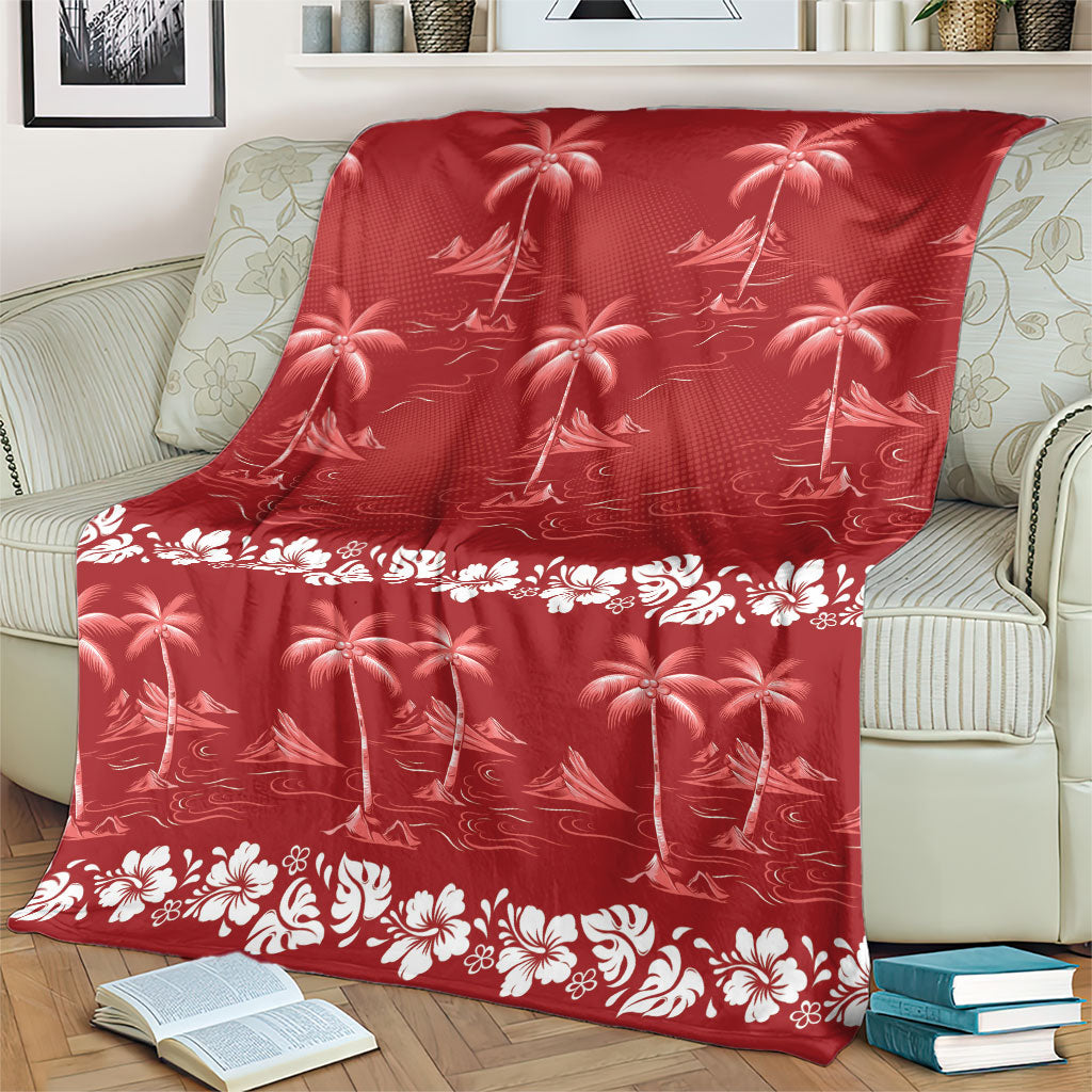 Red Hawaii Palm Tree Hibiscus Blanket Fantasy Summer Vibe