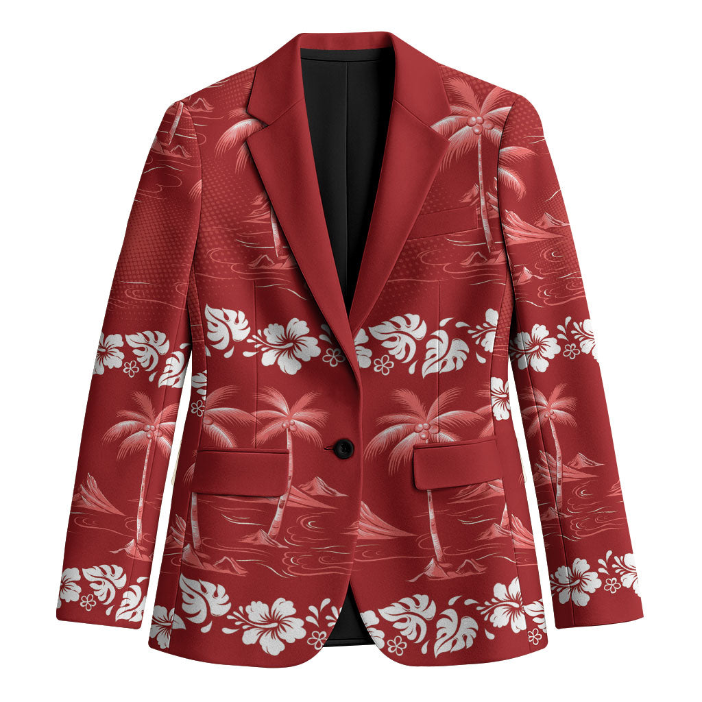 Red Hawaii Palm Tree Hibiscus Blazer Fantasy Summer Vibe