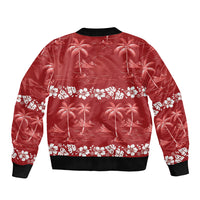 Red Hawaii Palm Tree Hibiscus Bomber Jacket Fantasy Summer Vibe