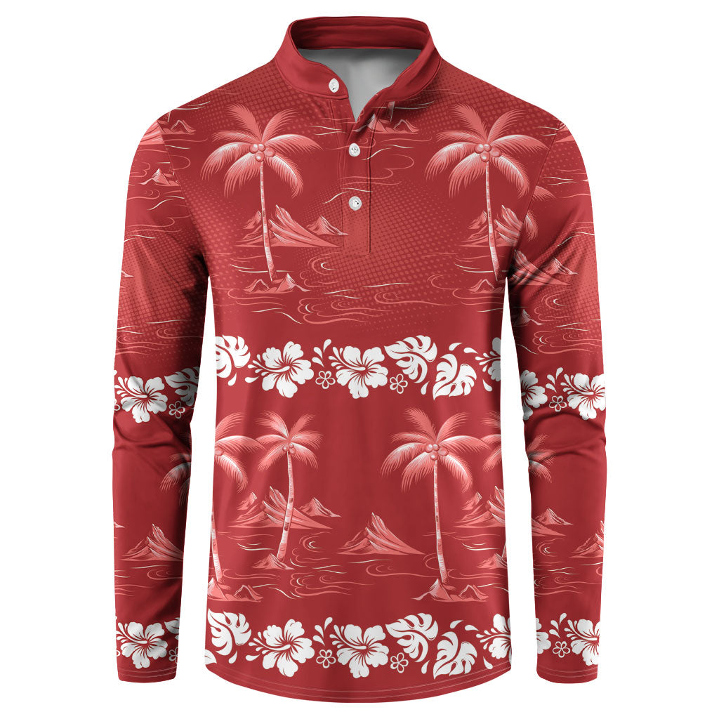 Red Hawaii Palm Tree Hibiscus Button Sweatshirt Fantasy Summer Vibe
