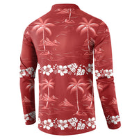 Red Hawaii Palm Tree Hibiscus Button Sweatshirt Fantasy Summer Vibe