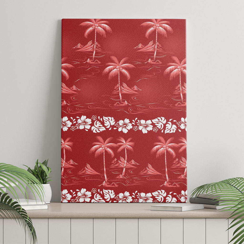 Red Hawaii Palm Tree Hibiscus Canvas Wall Art Fantasy Summer Vibe