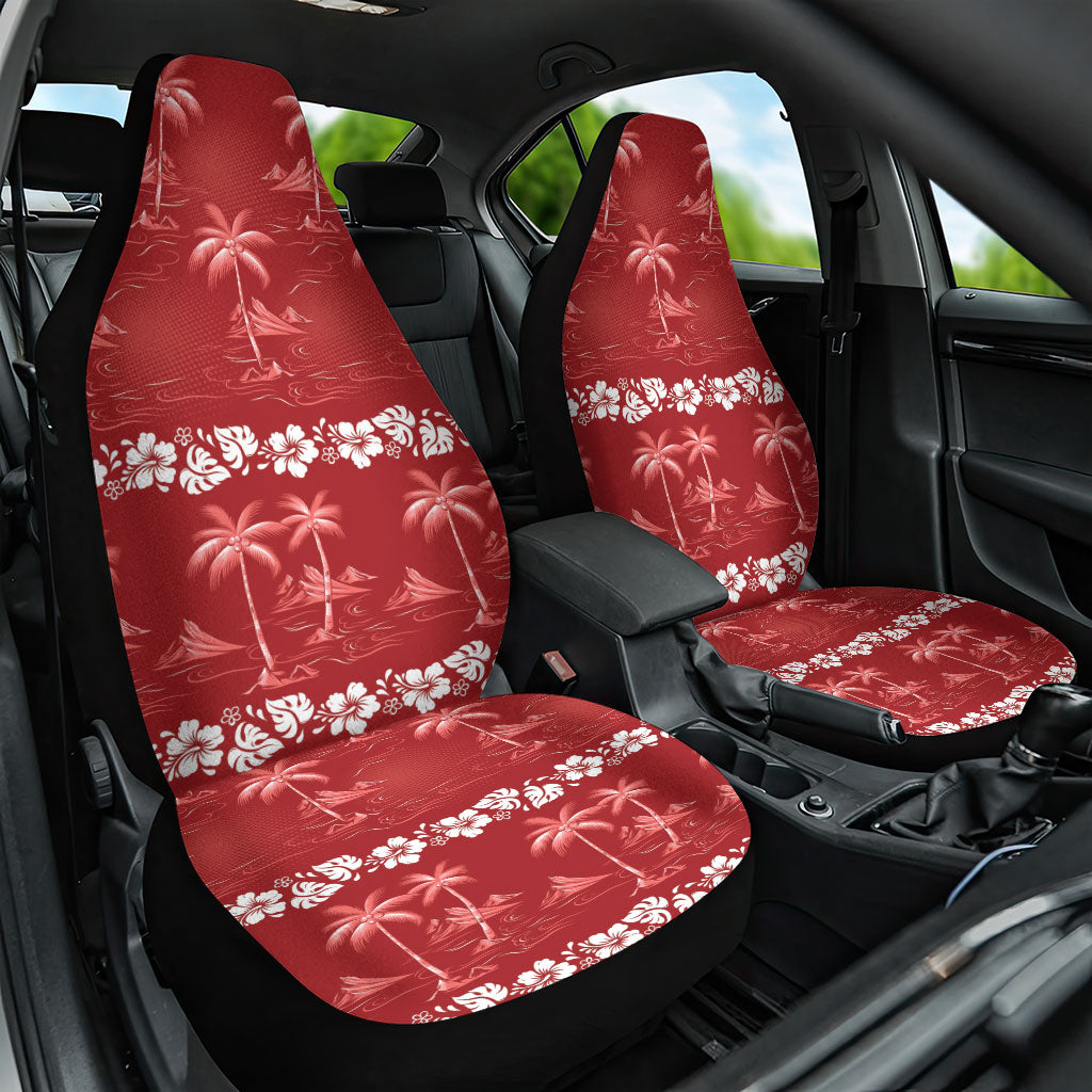 Red Hawaii Palm Tree Hibiscus Car Seat Cover Fantasy Summer Vibe LT01 One Size Red - Polynesian Pride