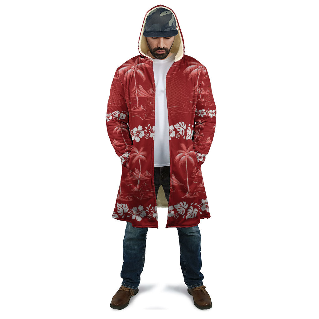 Red Hawaii Palm Tree Hibiscus Cloak Fantasy Summer Vibe