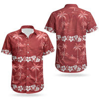 Red Hawaii Palm Tree Hibiscus Couples Matching Off Shoulder Maxi Dress and Hawaiian Shirt Fantasy Summer Vibe LT01 - Polynesian Pride