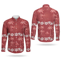 Red Hawaii Palm Tree Hibiscus Couples Matching Off Shoulder Maxi Dress and Long Sleeve Button Shirt Fantasy Summer Vibe LT01 - Polynesian Pride