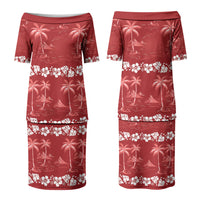 Red Hawaii Palm Tree Hibiscus Couples Matching Puletasi and Hawaiian Shirt Fantasy Summer Vibe
