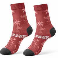 Red Hawaii Palm Tree Hibiscus Crew Socks Fantasy Summer Vibe LT01 - Polynesian Pride