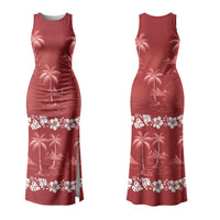 Red Hawaii Palm Tree Hibiscus Family Matching Tank Maxi Dress and Hawaiian Shirt Fantasy Summer Vibe LT01 Mom's Dress Red - Polynesian Pride