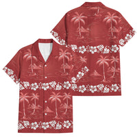 Red Hawaii Palm Tree Hibiscus Family Matching Tank Maxi Dress and Hawaiian Shirt Fantasy Summer Vibe LT01 Dad's Shirt - Short Sleeve Red - Polynesian Pride